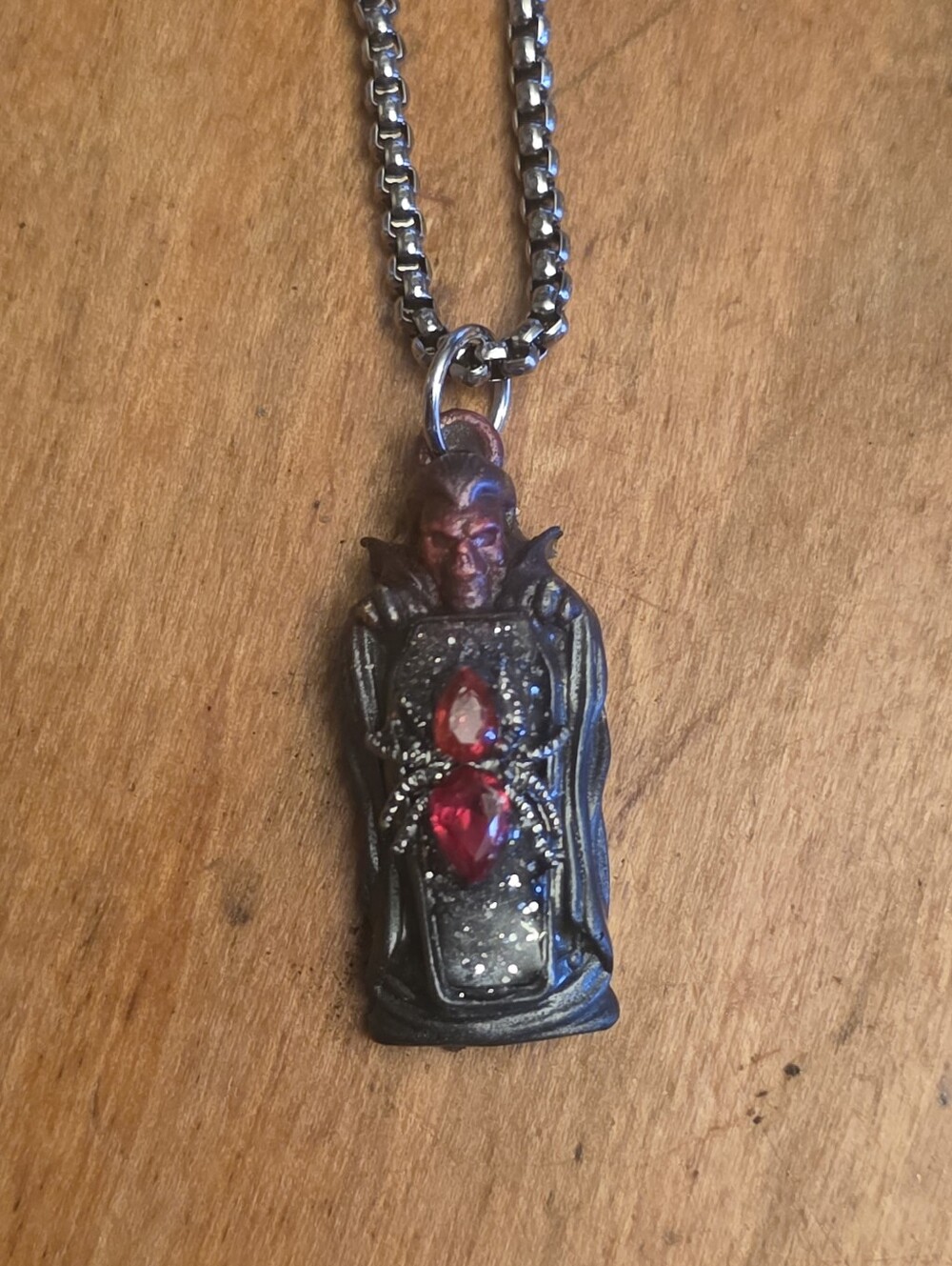 Goth Dracula Coffin With Spider Resin Necjlace With 22" Silver Tone Chain